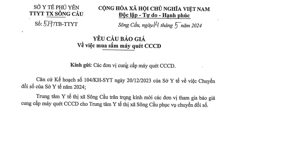 Yêu cầu báo giá máy quét CCCD