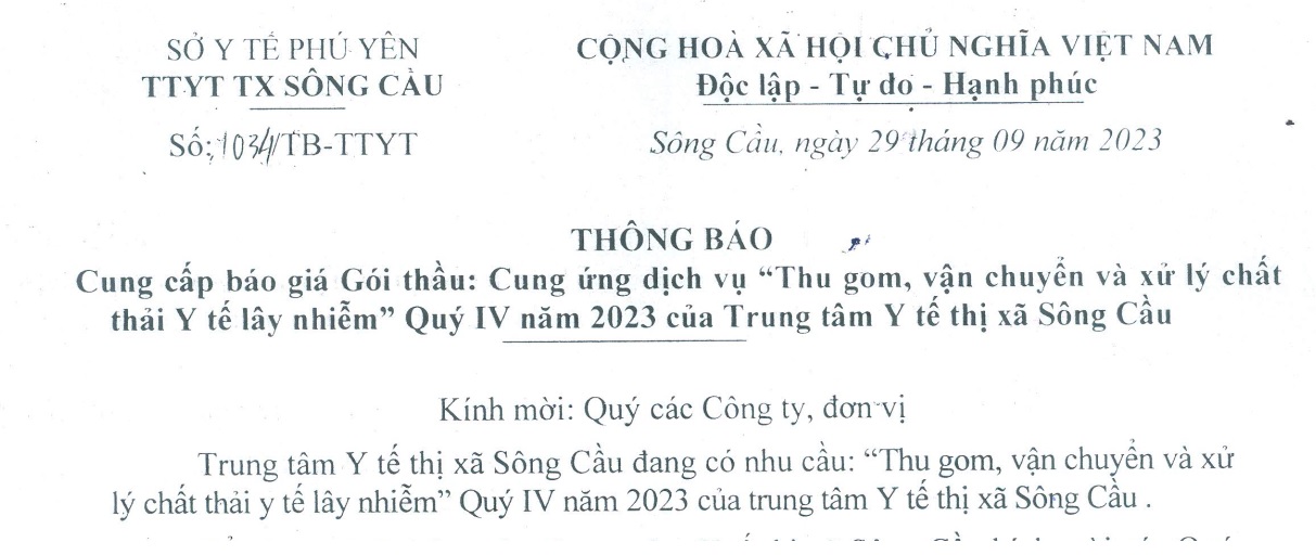 TB cung cấp báo giá Gói thầu: Cung ứng dịch vụ 