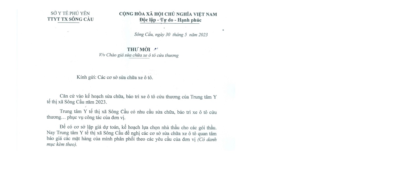 Thư mời chào giá sửa chữa xe ô tô cứu thương