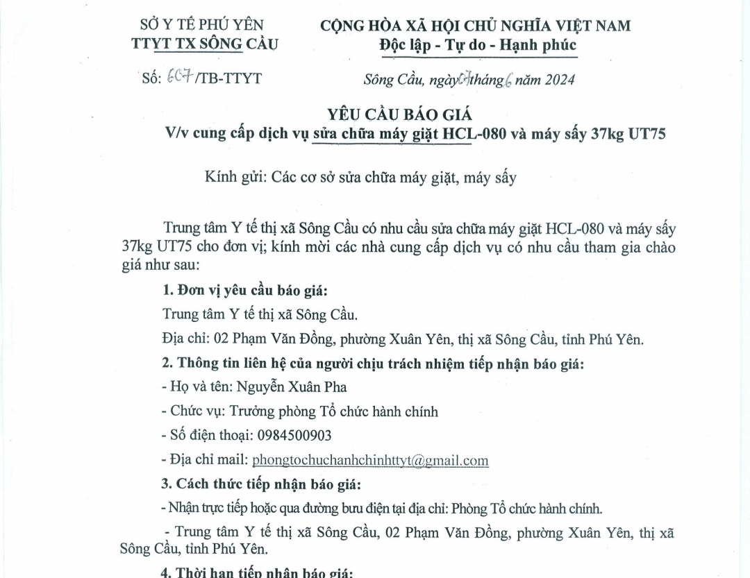 Yêu cầu báo giá sửa chữa máy giặt HCL-080 và máy sấy 37kg UT75